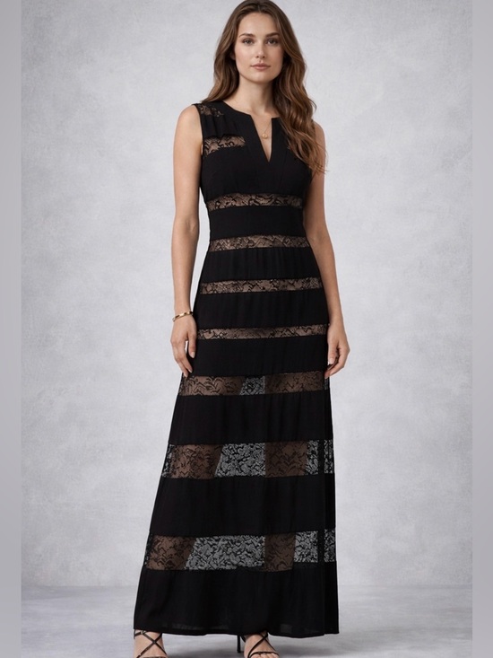 BCBGMaxAzria Dresses & Skirts - BCBG Angie Black Lace Panel Maxi Dress Size M